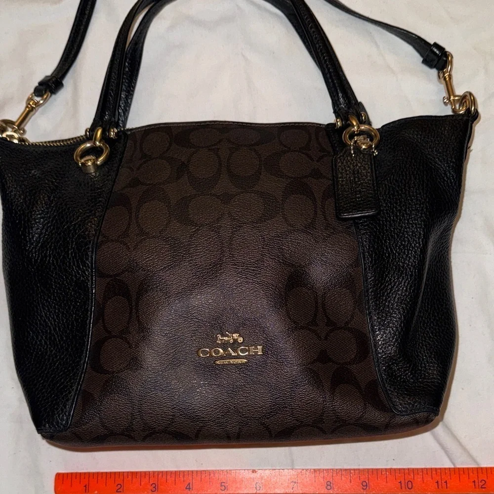 Coach slouchy satchel Signature Black and Brown leather Tote